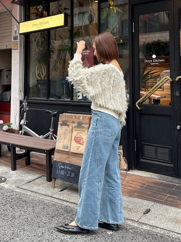 【予約】麻タッチフリンジニットショートカーデ / アイボリー(2月上旬発送予定)