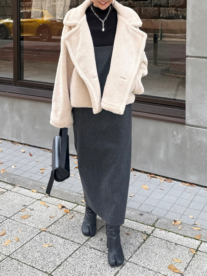 【予約】 ウールライクVネックジャンパースカート / チャコール(1月上旬発送予定)