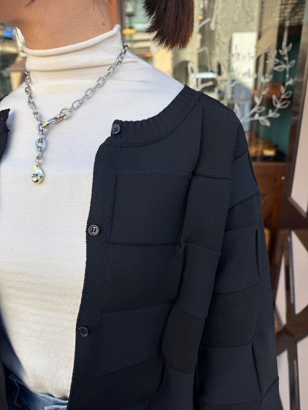 【予約】格子ニットカーディガン / ブラック(3月上旬発送予定)