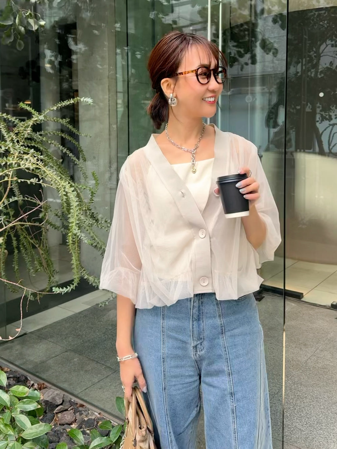 [新作300円OFF] 【予約】チュールシアーカーディガン / ベージュ(4月上旬発送予定)