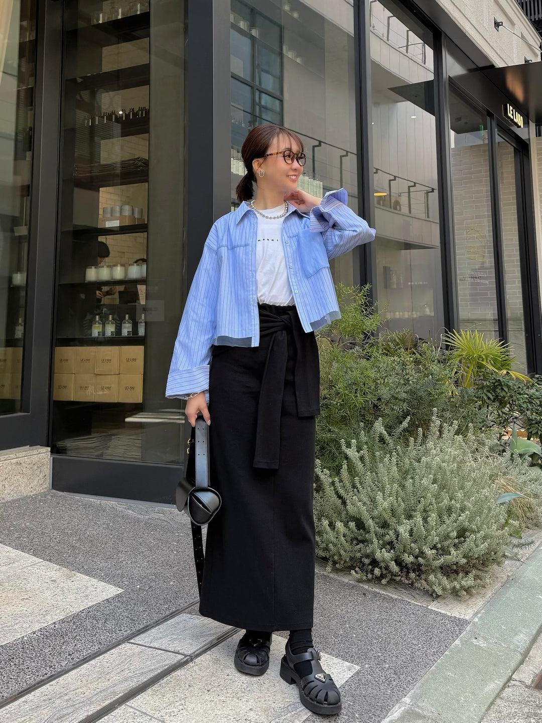 [新作300円OFF] カットリブ腰巻き風スカート / ブラック