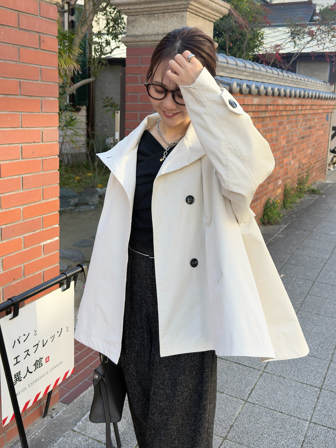 スタンドカラーミドルコート / オフホワイト