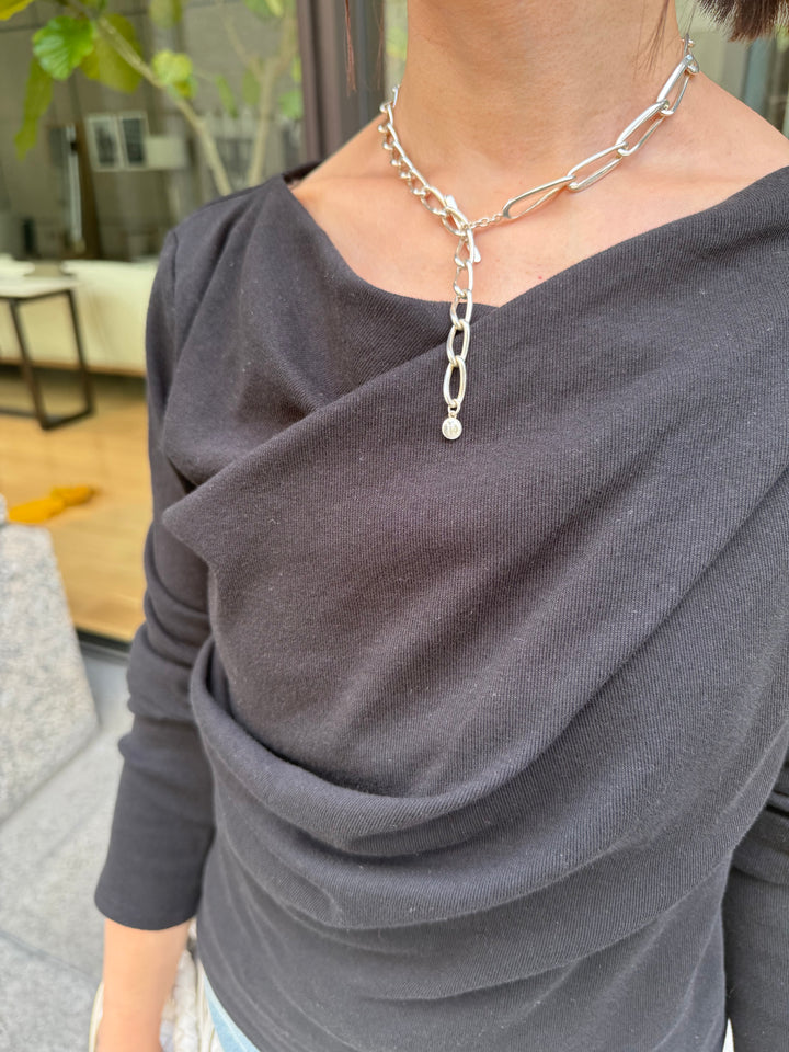 [新作300円OFF] 起毛ドレープロングTシャツ / ブラック