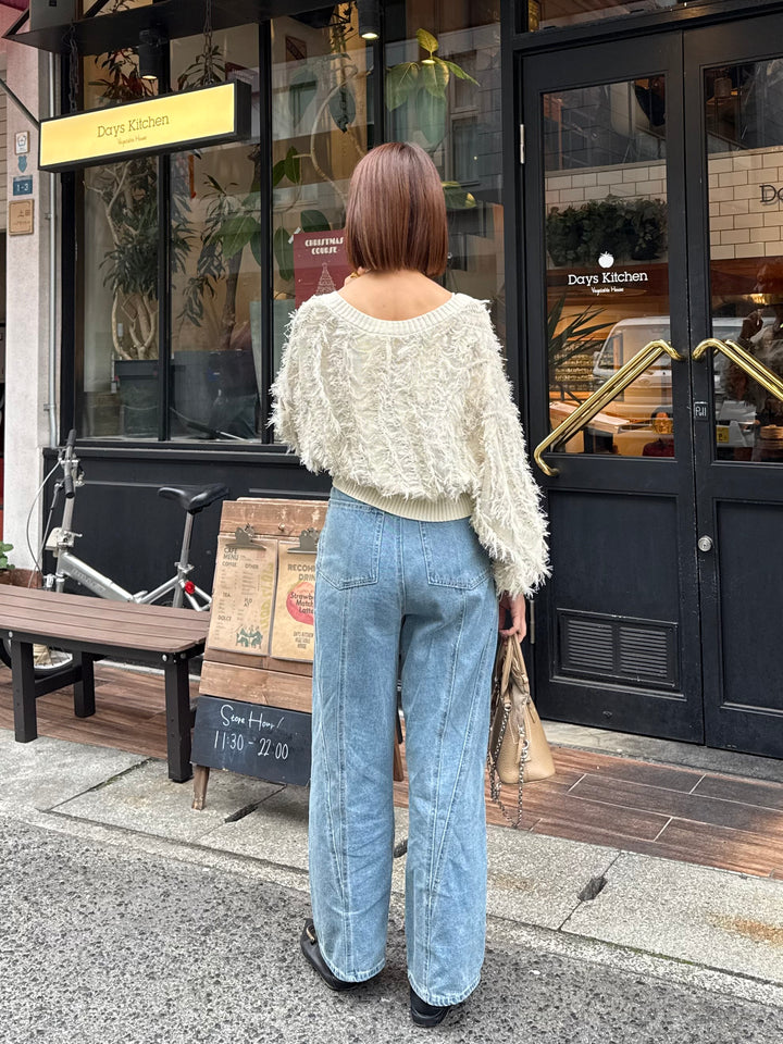 【予約】麻タッチフリンジニットショートカーデ / アイボリー(2月上旬発送予定)