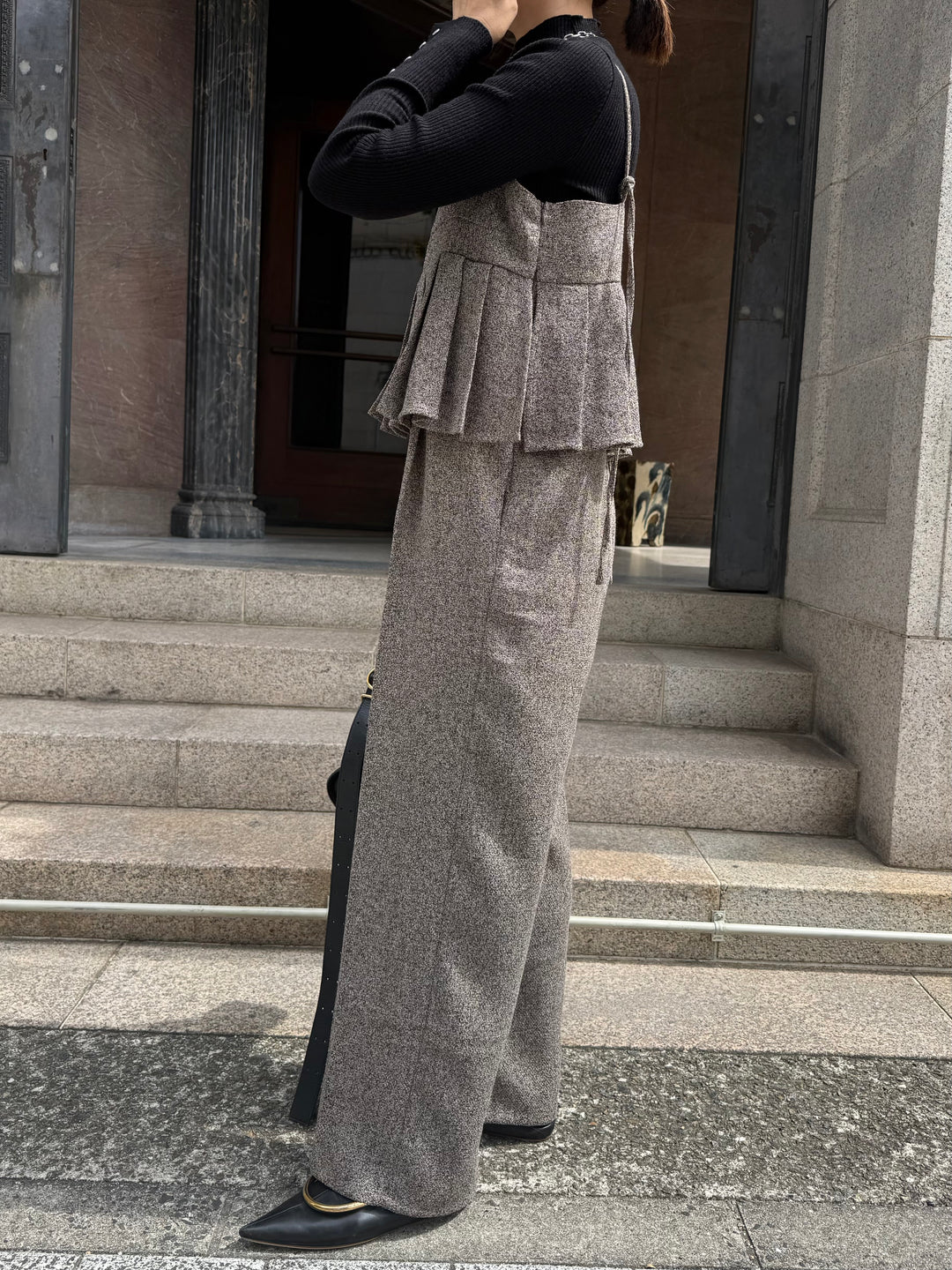 【予約】プリーツビスチェオールインワン / ブラウン(10月下旬発送予定)