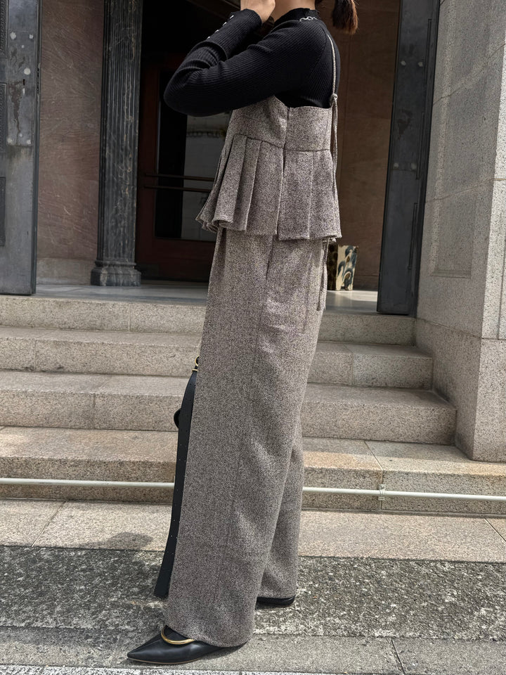 【予約】プリーツビスチェオールインワン / ブラウン(10月下旬発送予定)