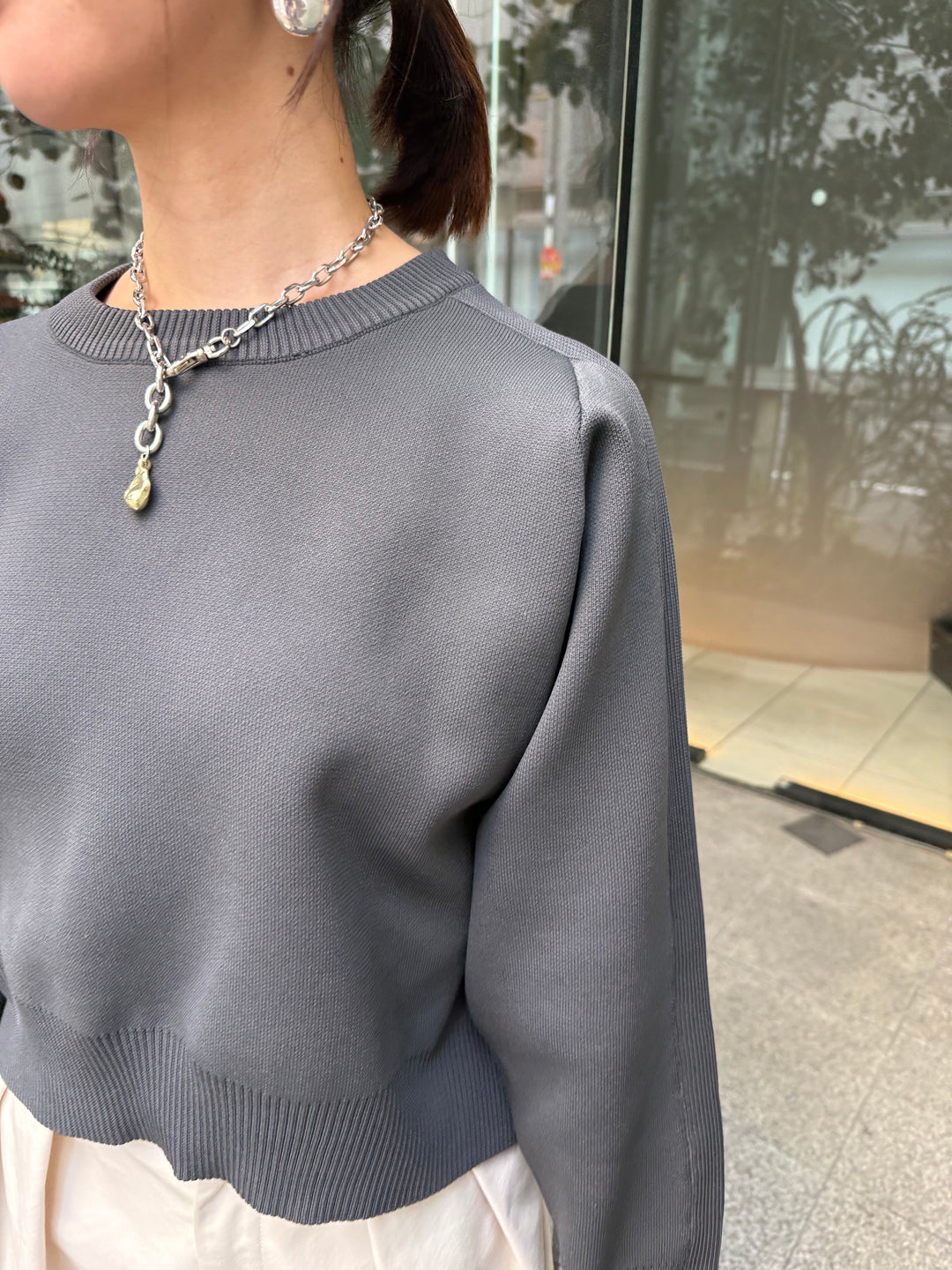 【予約】クロップド丈ダンボールニット /チャコール(3月上旬発送予定)