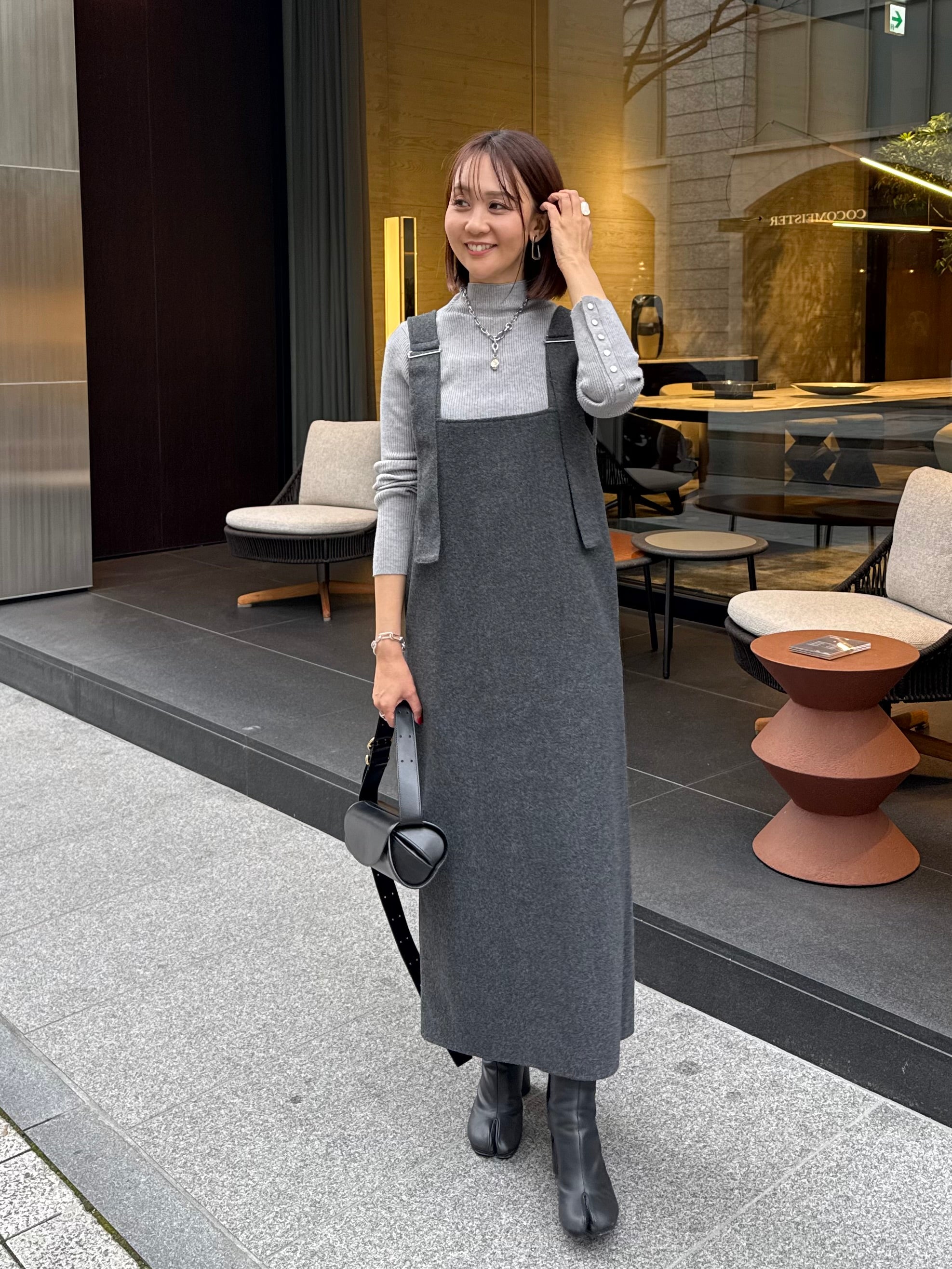 予約】 袖ボタンハイネックニット / グレー(1月上旬発送予定) – fosie