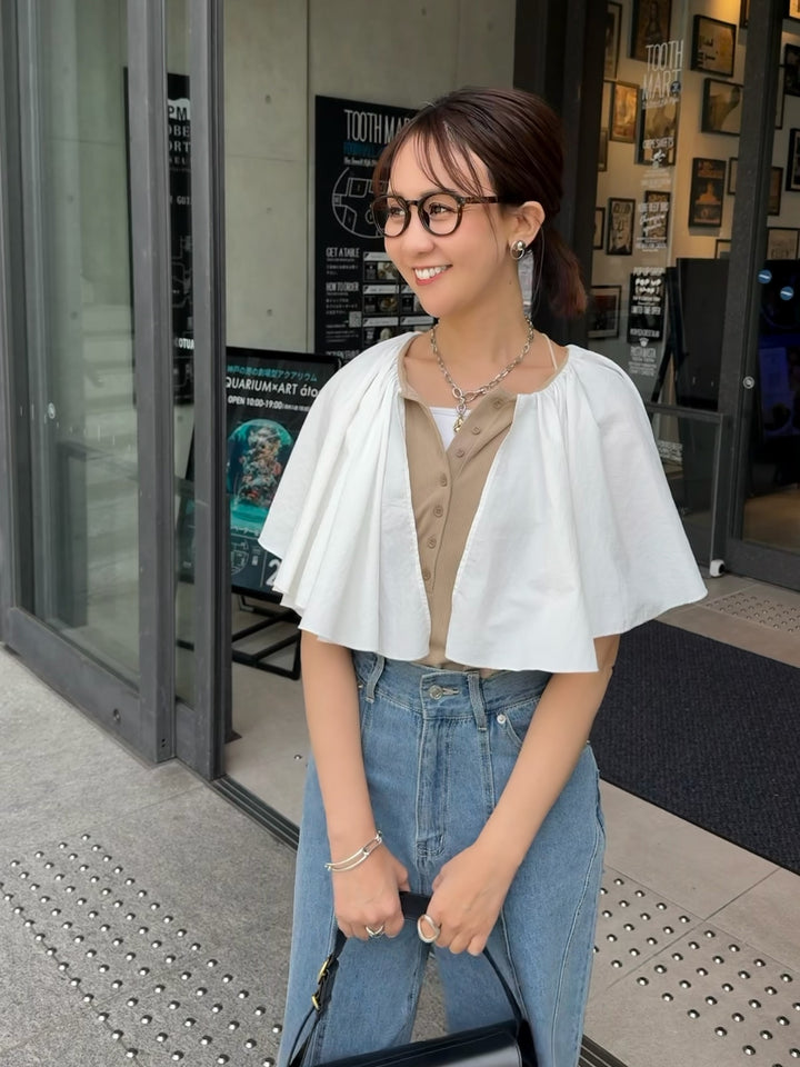 ケープドッキングリブトップス / ベージュ