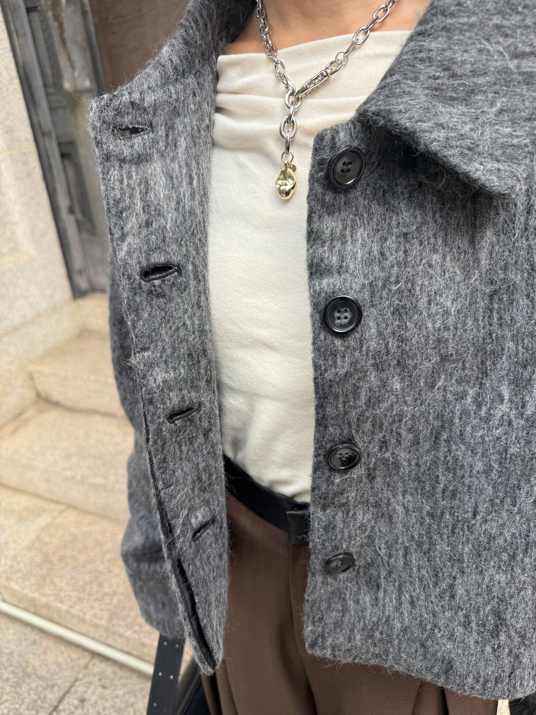 シャギーショートジャケット / グレー