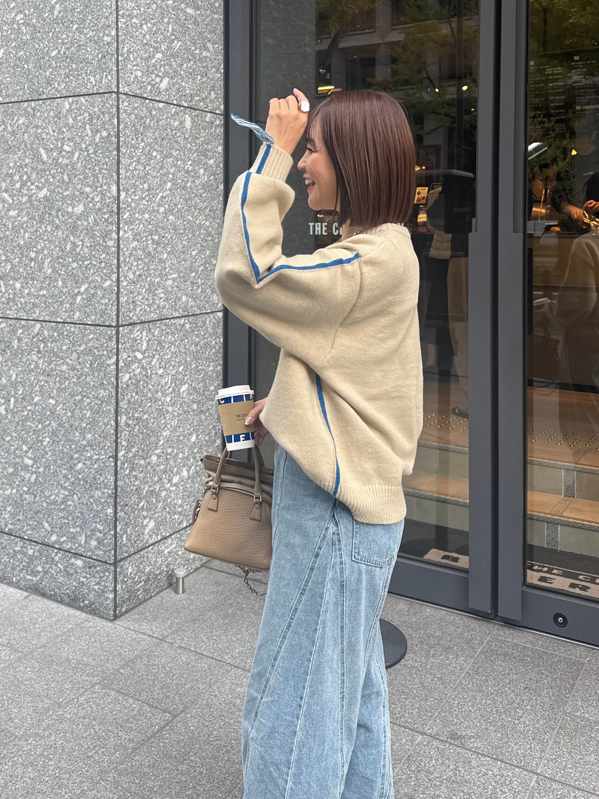 予約】アルパカタッチ配色ラインプルオーバー / アイボリー(1月上旬