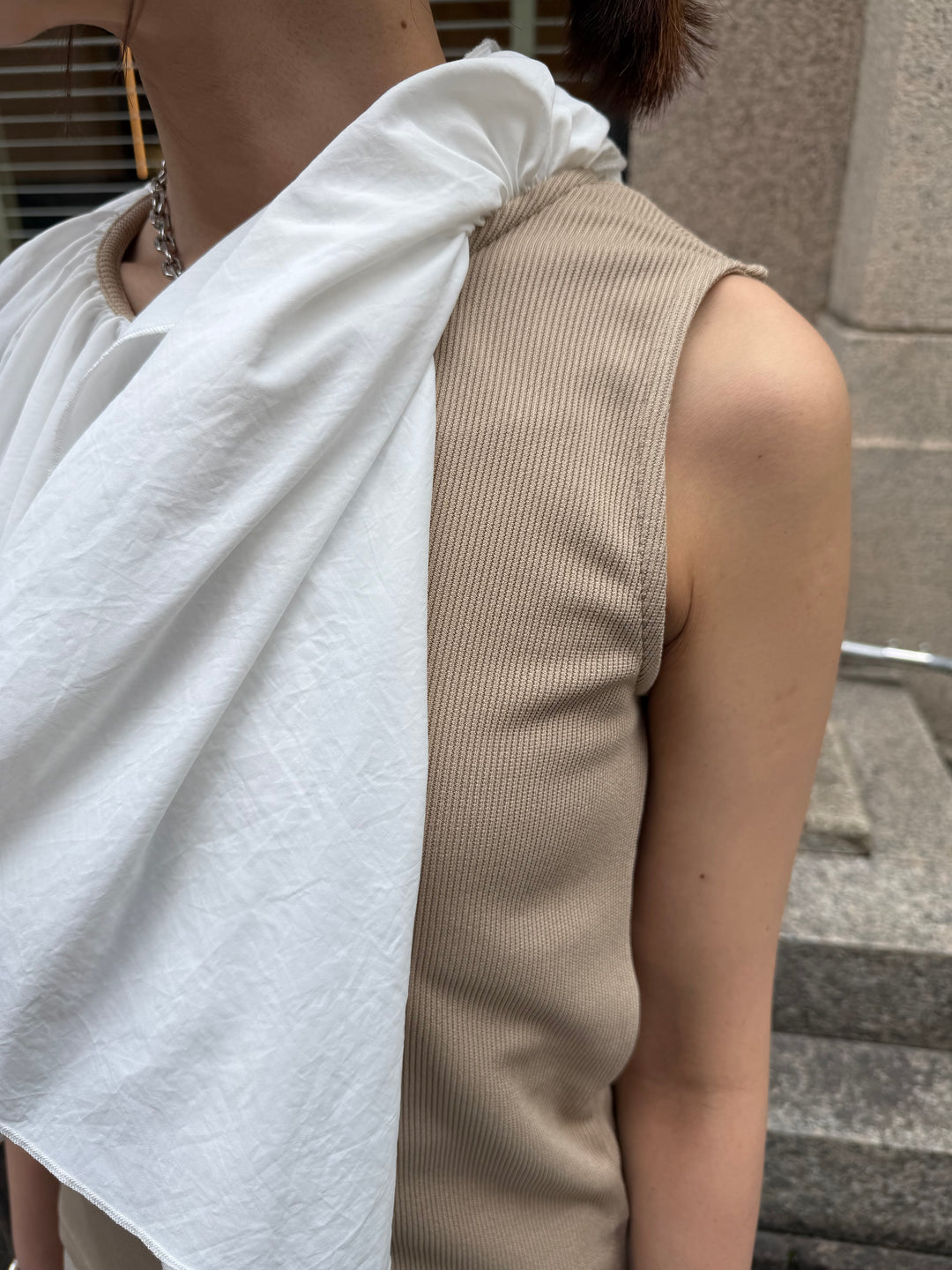 ケープドッキングリブトップス / ベージュ