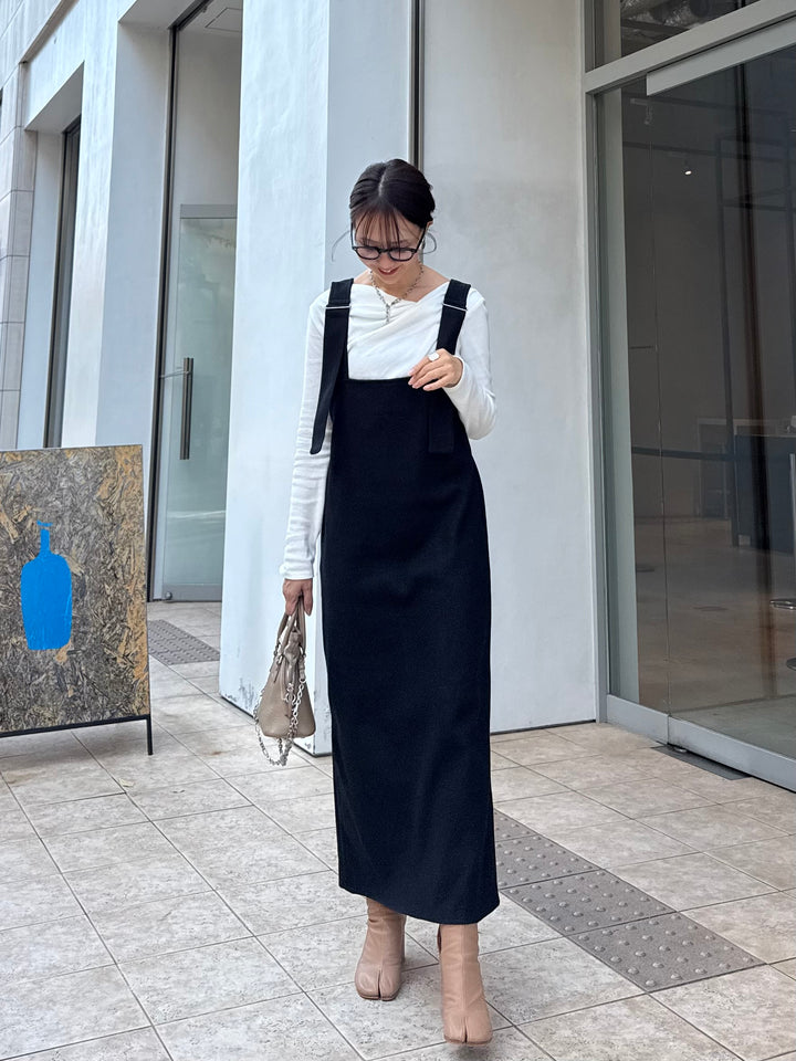 【予約】ウールライクVネックジャンパースカート / ブラック(11月下旬発送予定)