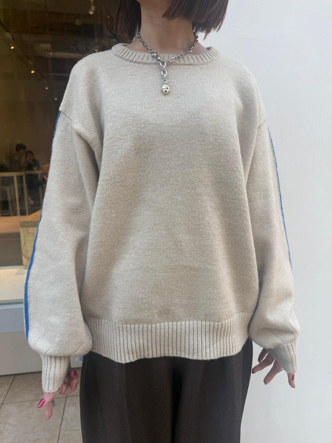 アルパカタッチ配色ラインプルオーバー / アイボリー