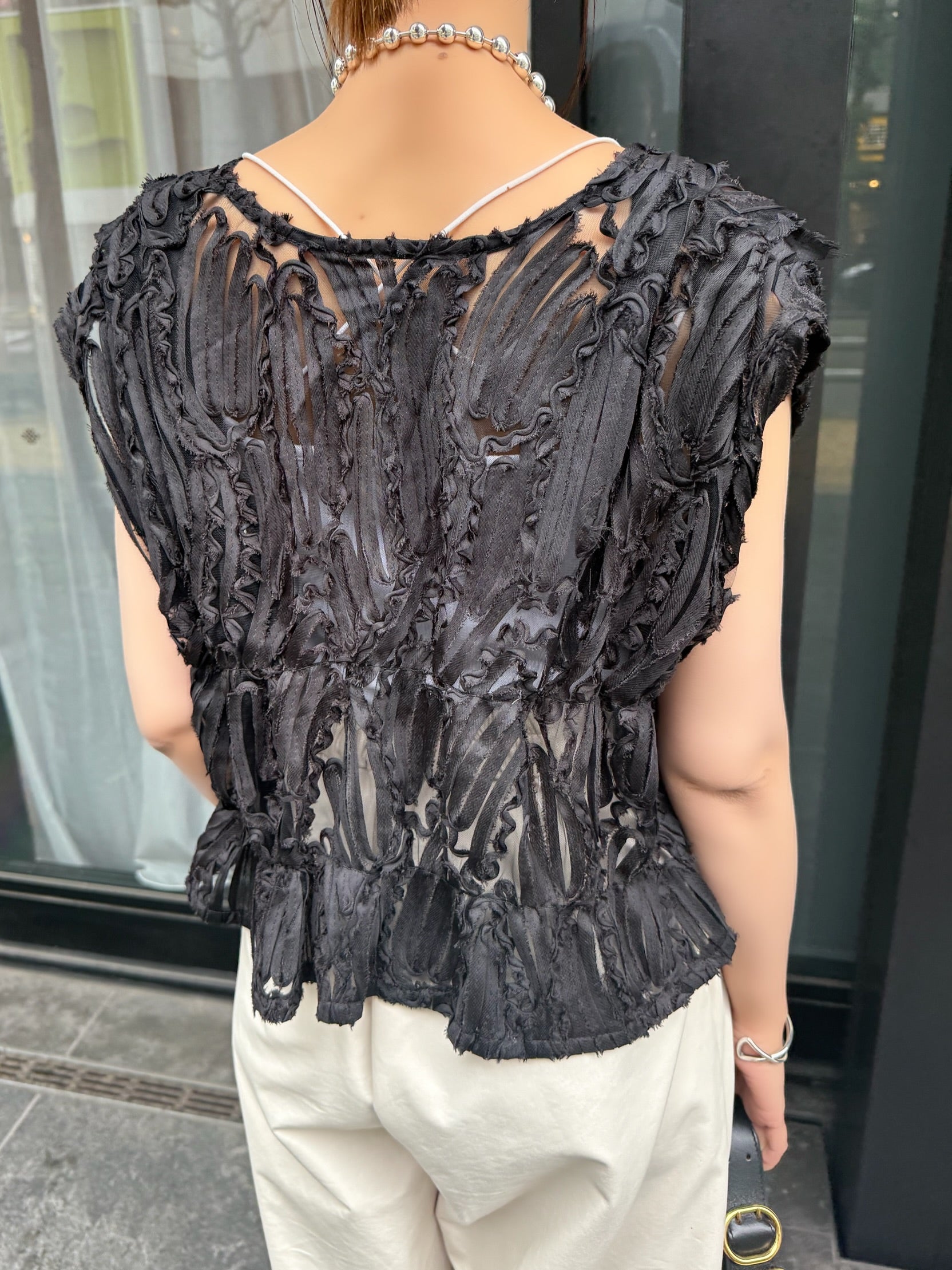 刺繍レース2WAYリボンベスト / ブラック – fosie