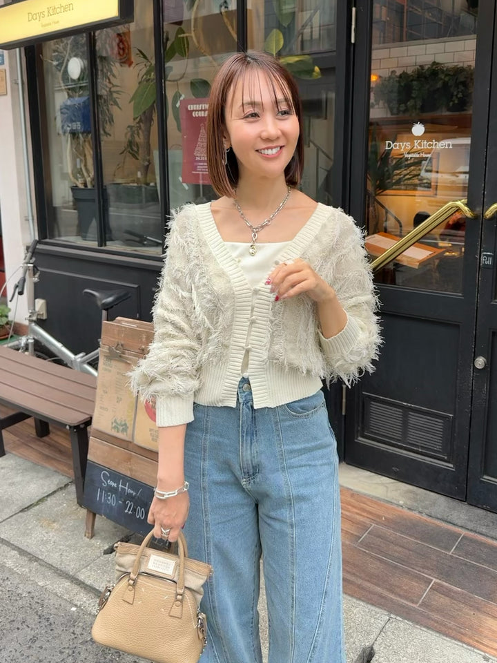 【予約】麻タッチフリンジニットショートカーデ / アイボリー(2月上旬発送予定)