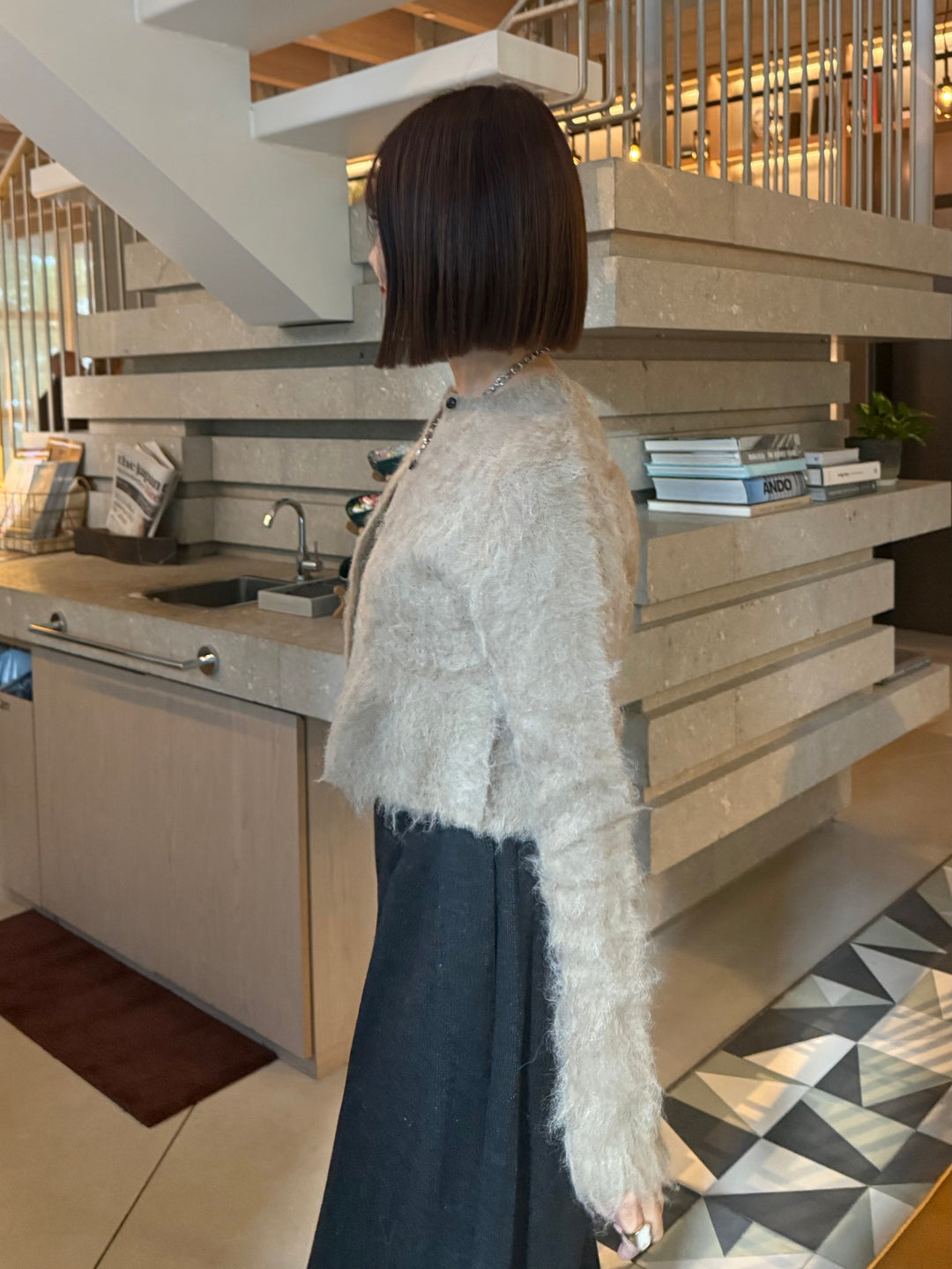 モヘアタッチクロップドカーディガン / ベージュ