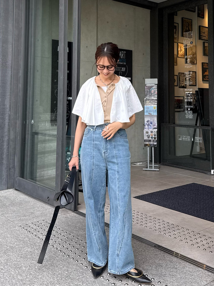 ケープドッキングリブトップス / ベージュ