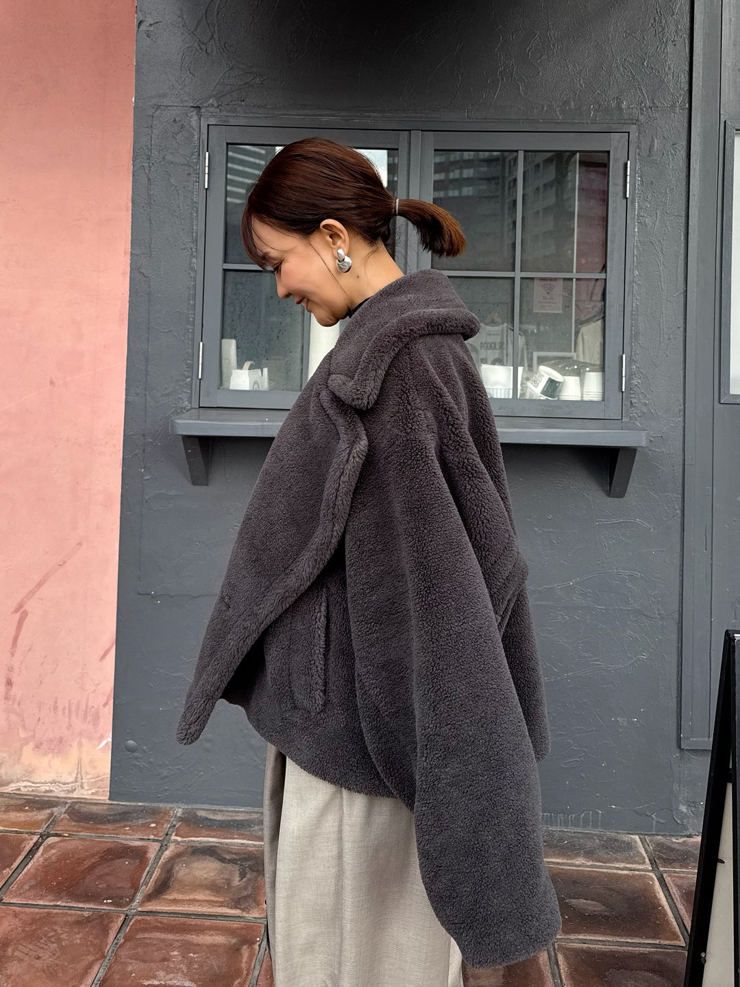 【予約】ボアショートコート / チャコールグレー(12月中旬発送予定)