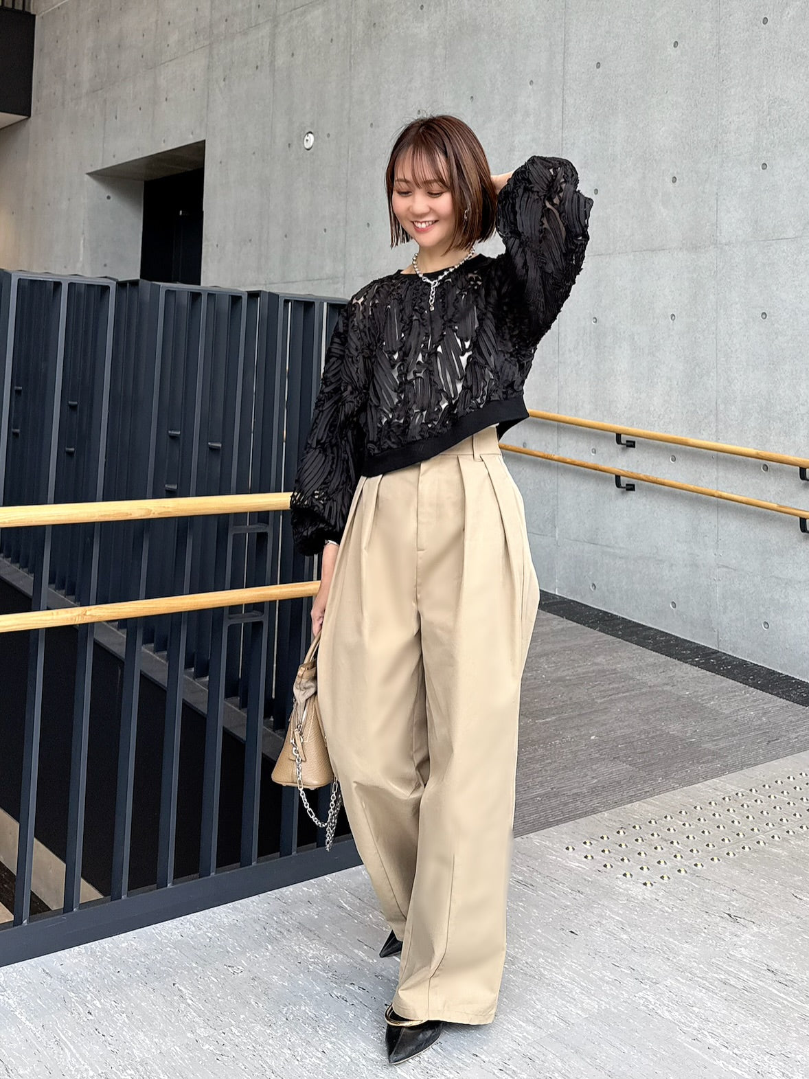 ｆｏｓiｅ　2点SET ウールライクビスチェ ウールライクタックワイドパンツ 予約】ツイルタックワイドパンツ / ベージュ(6月上旬発送予定) – fosie