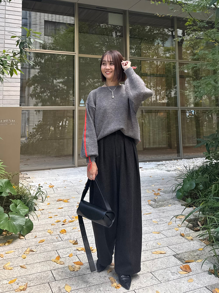 ツイードパイピングパンツ／ブラック