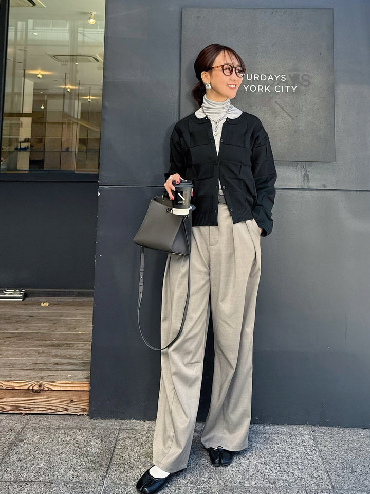 【予約】ウエストパイピングワイドパンツ / グレージュ(4月上旬発送予定)