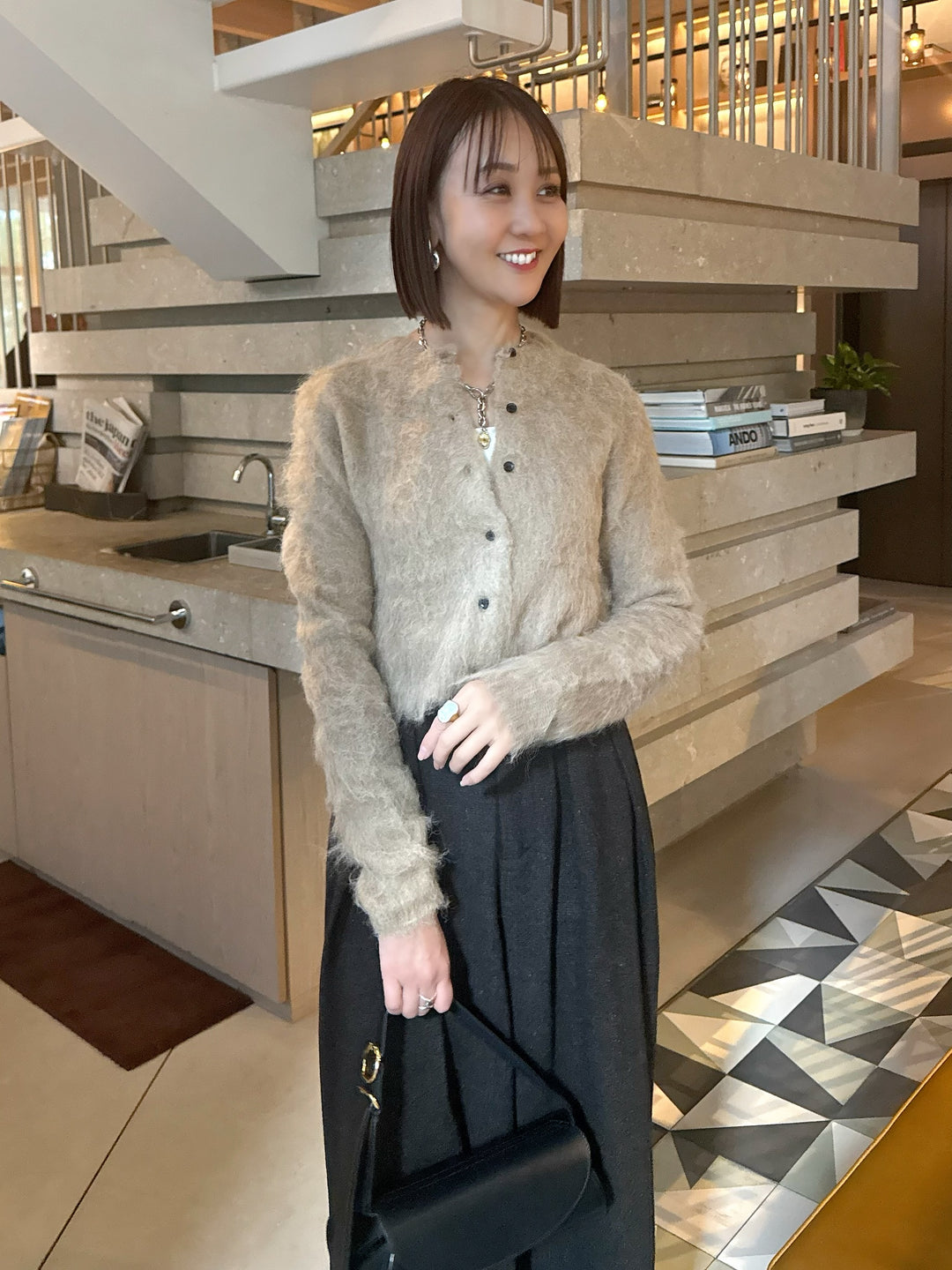 モヘアタッチクロップドカーディガン / ベージュ