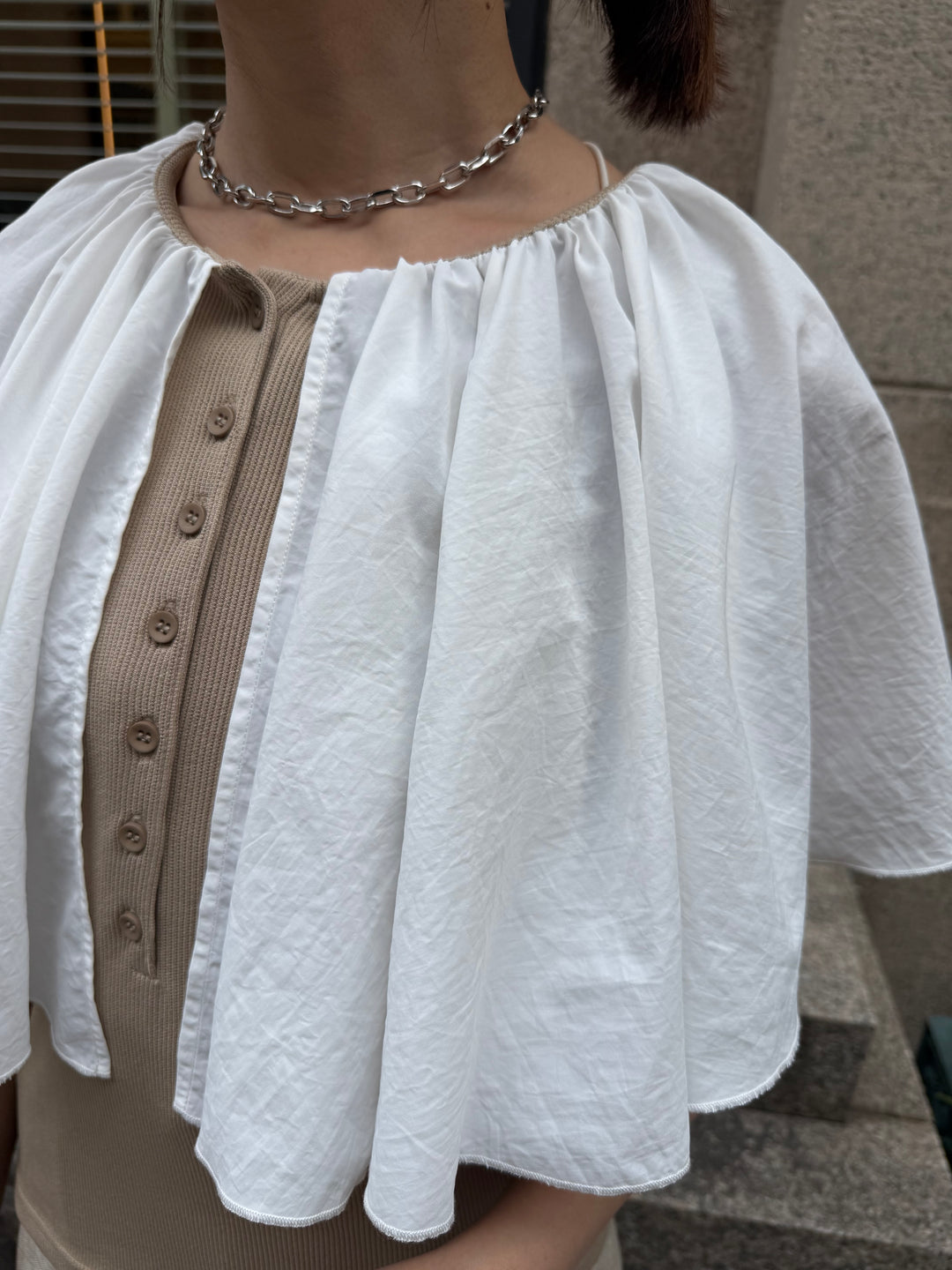 ケープドッキングリブトップス / ベージュ