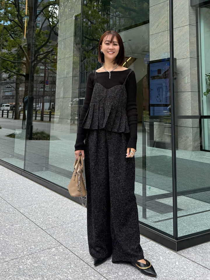 スクエアネックリブニットプルオーバー  / ブラック