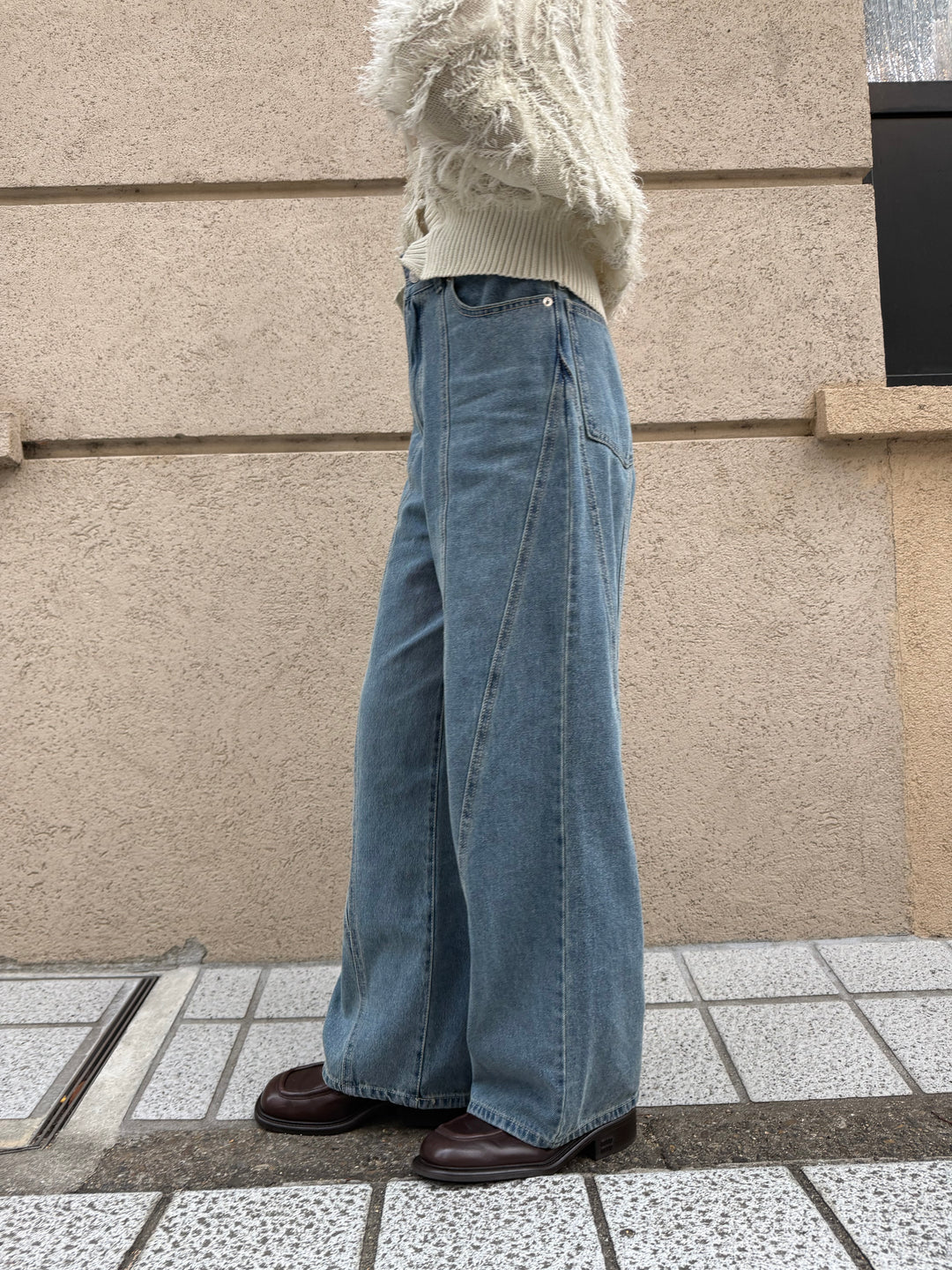 【予約】切替えストレートデニムパンツ / ブルー(1月下旬発送予定)