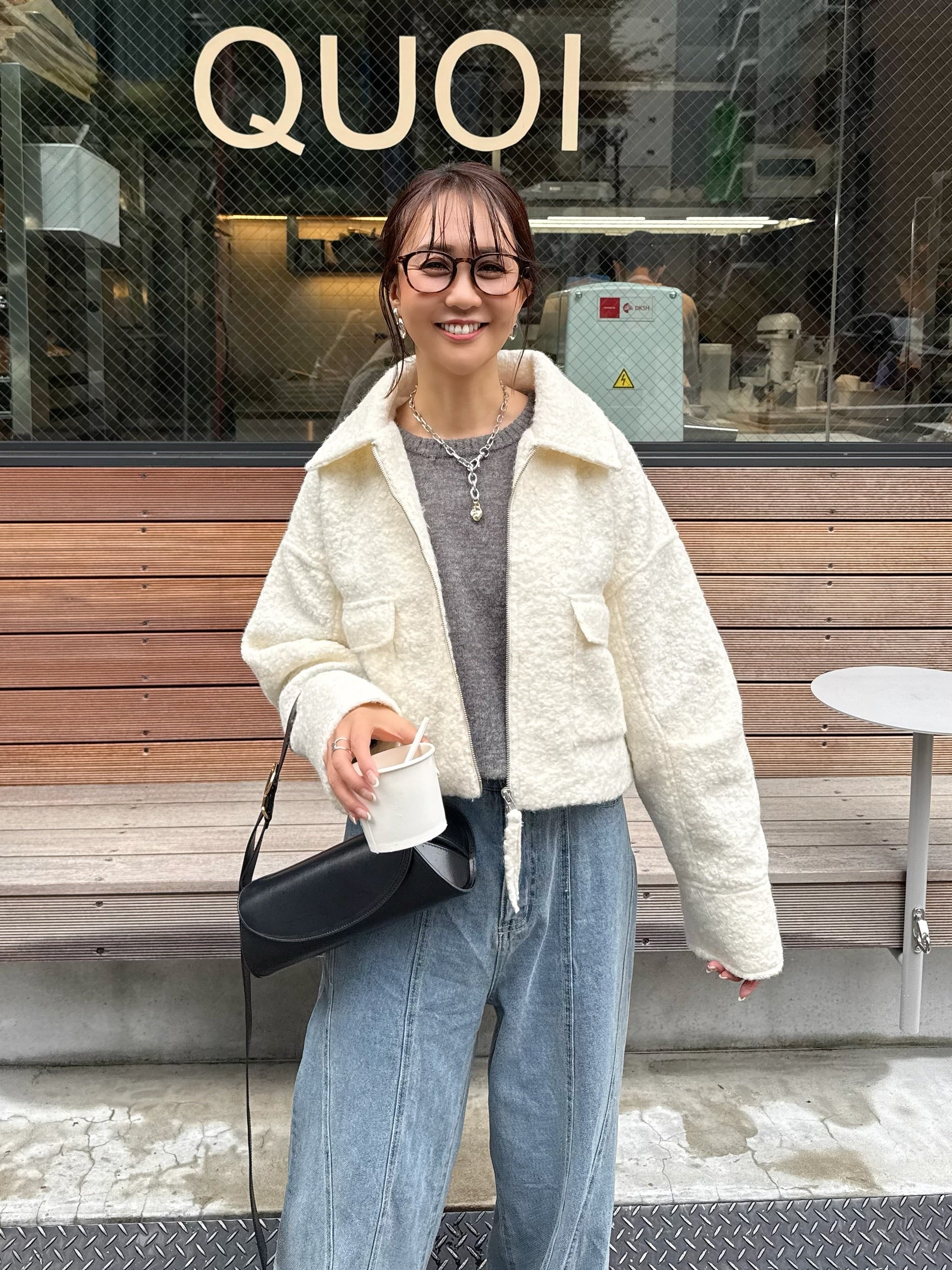 ループツイードショートジャケット / アイボリー – fosie