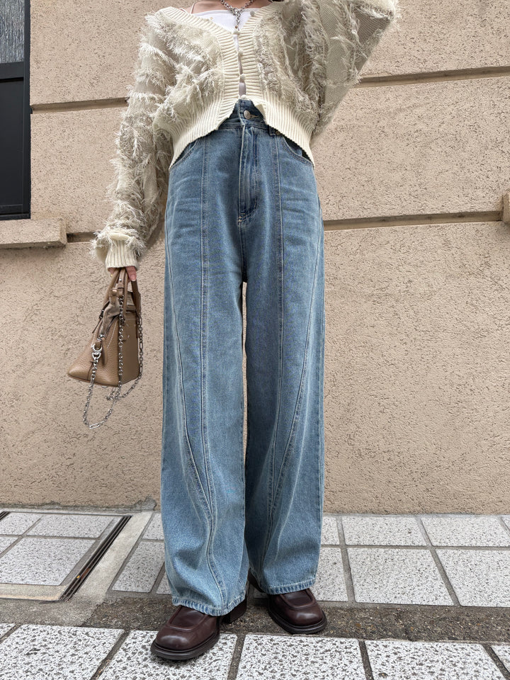 【予約】切替えストレートデニムパンツ / ブルー(1月下旬発送予定)