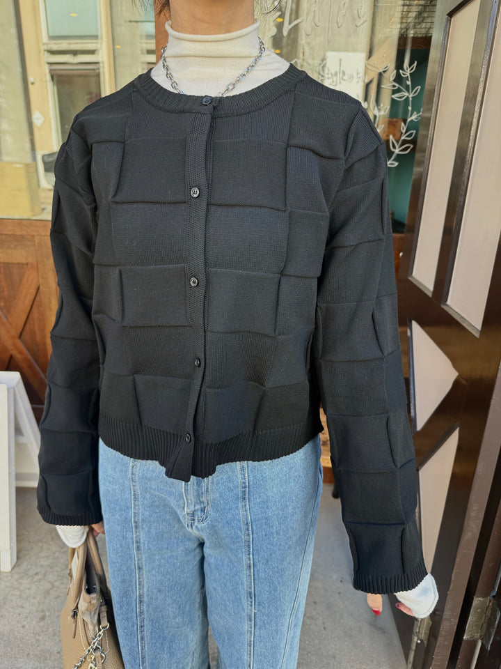 【予約】格子ニットカーディガン / ブラック(3月上旬発送予定)