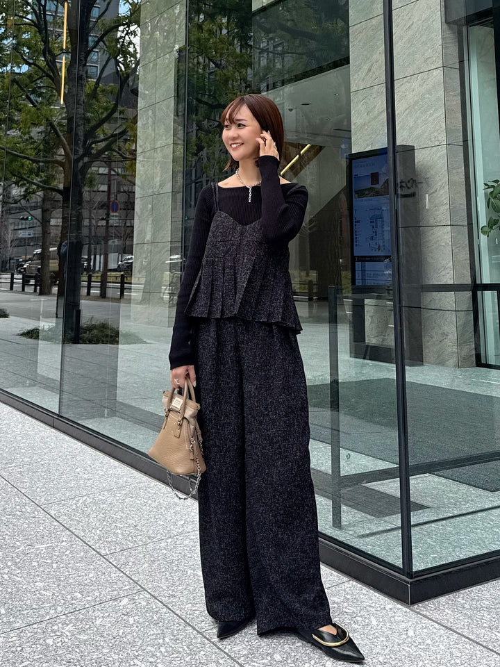 スクエアネックリブニットプルオーバー  / ブラック