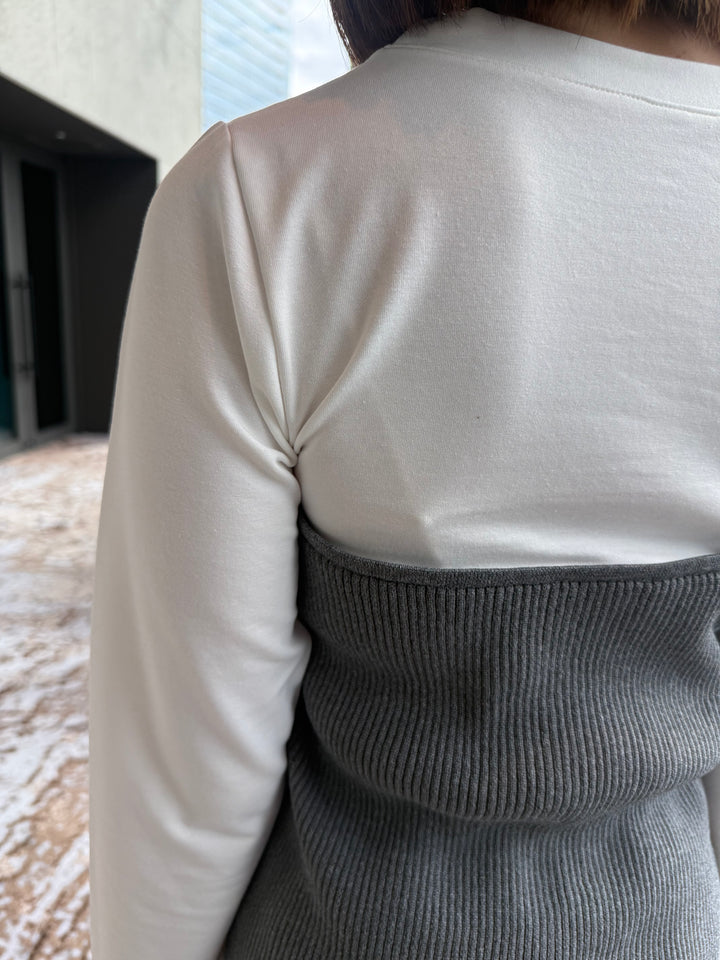 [新作300円OFF] リブニットビスチェドッキングTシャツ / オフホワイト×グレー