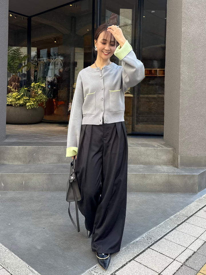 【予約】ウエストパイピングワイドパンツ / ブラック(4月上旬発送予定)