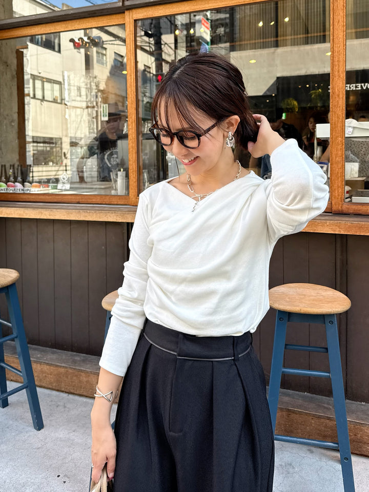 [新作300円OFF]起毛ドレープロングTシャツ / ホワイト