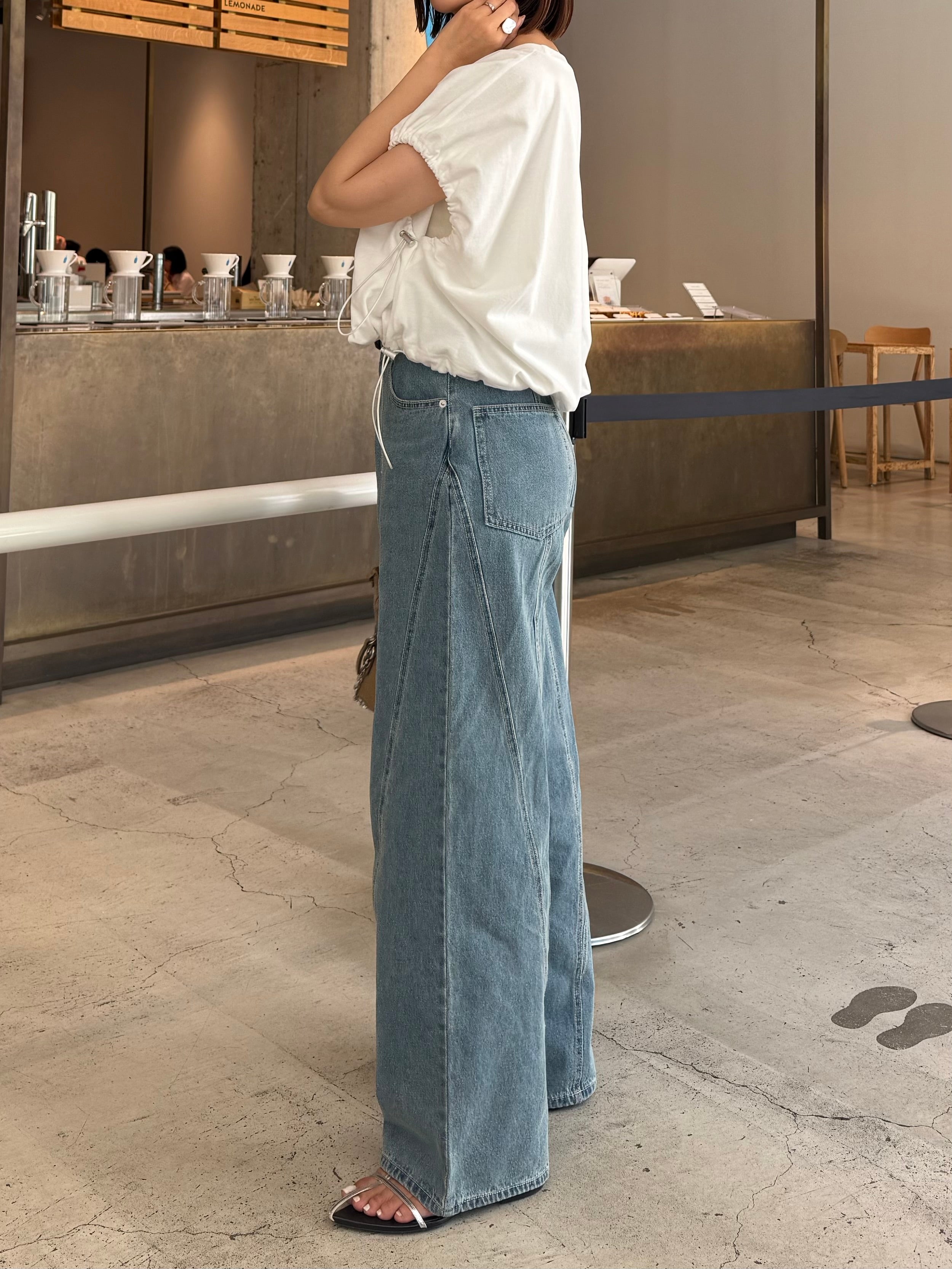 切替えストレートデニムパンツ / ブルー – fosie