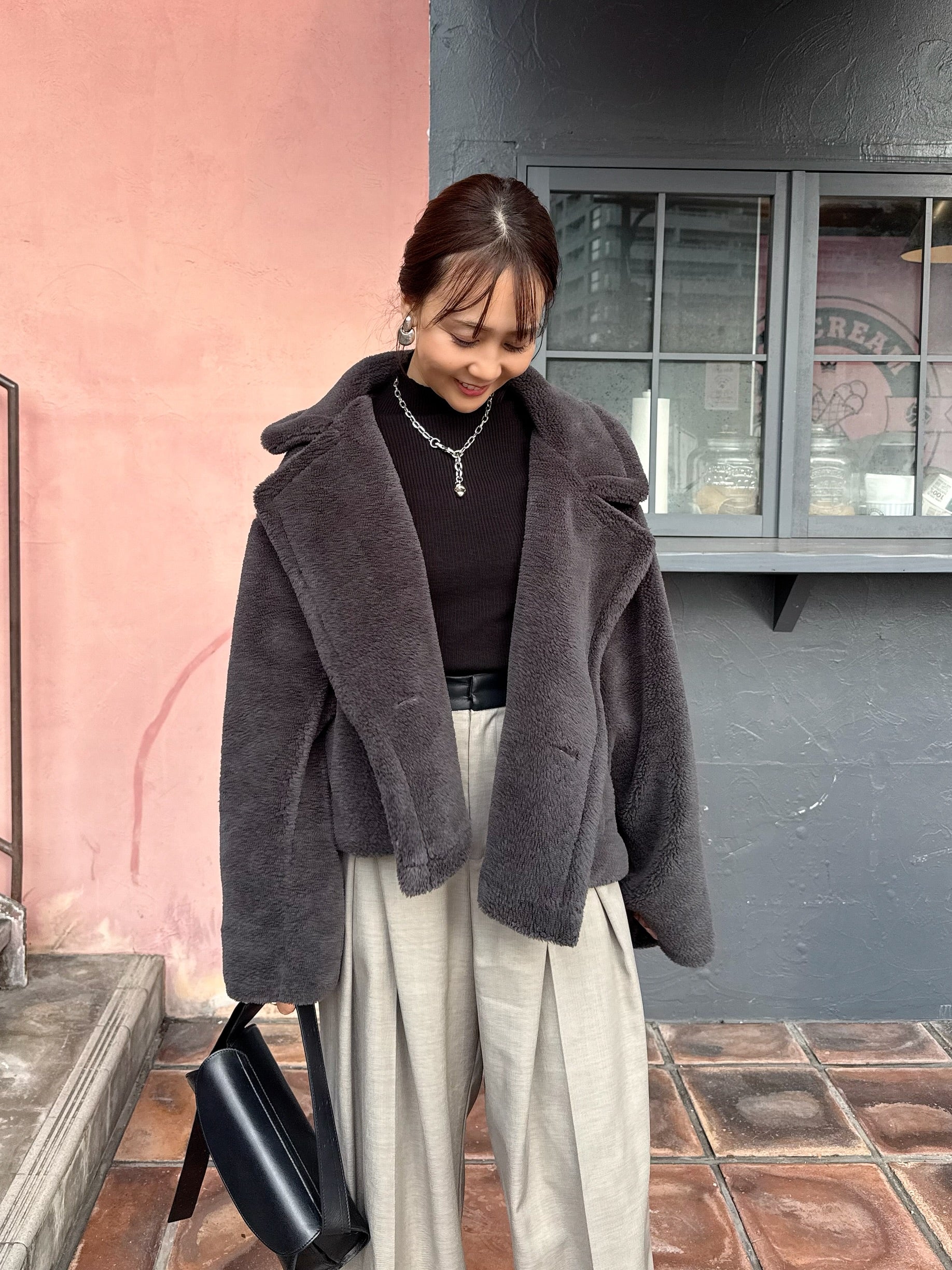 ボアショートコート　ジャケット チャコールグレー/fosie同型 ボアショートコート / チャコールグレー – fosie