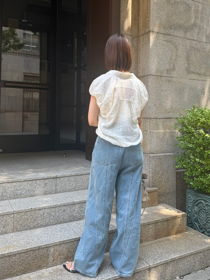 切替えストレートデニムパンツ / ブルー