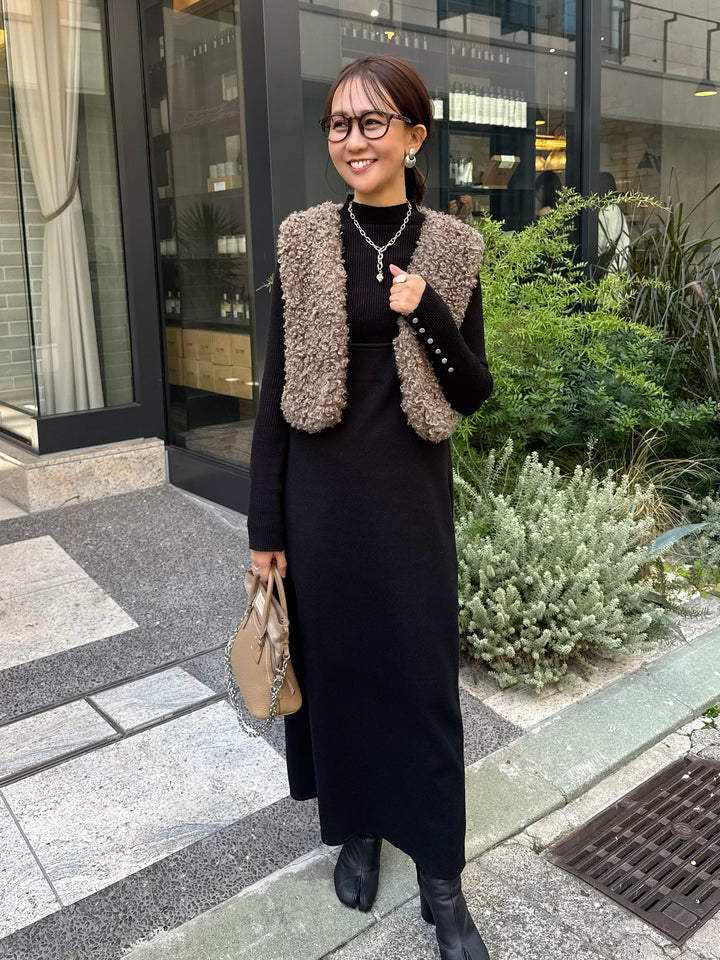 【予約】ウールライクVネックジャンパースカート / ブラック(11月下旬発送予定)