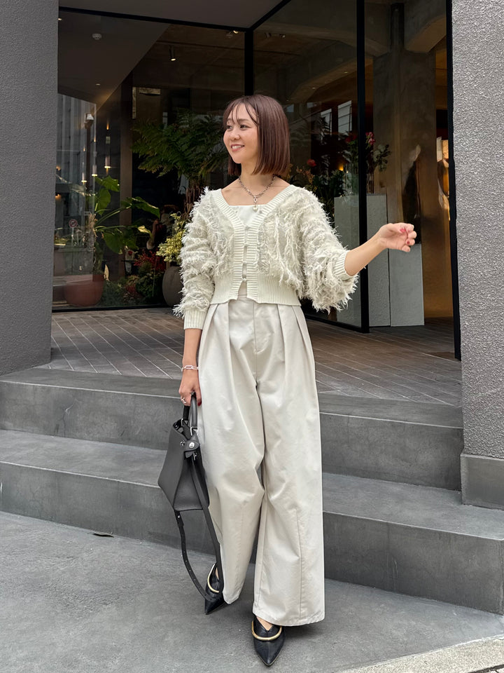 【予約】麻タッチフリンジニットショートカーデ / アイボリー(2月上旬発送予定)