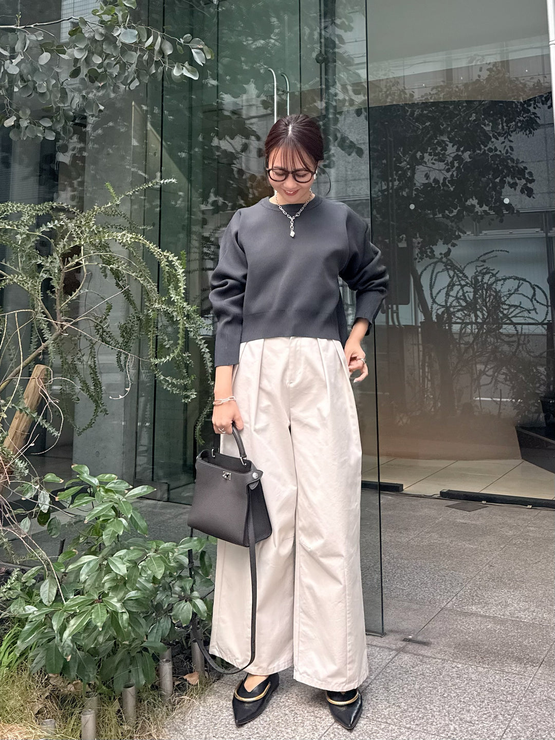 【予約】クロップド丈ダンボールニット /チャコール(3月上旬発送予定)