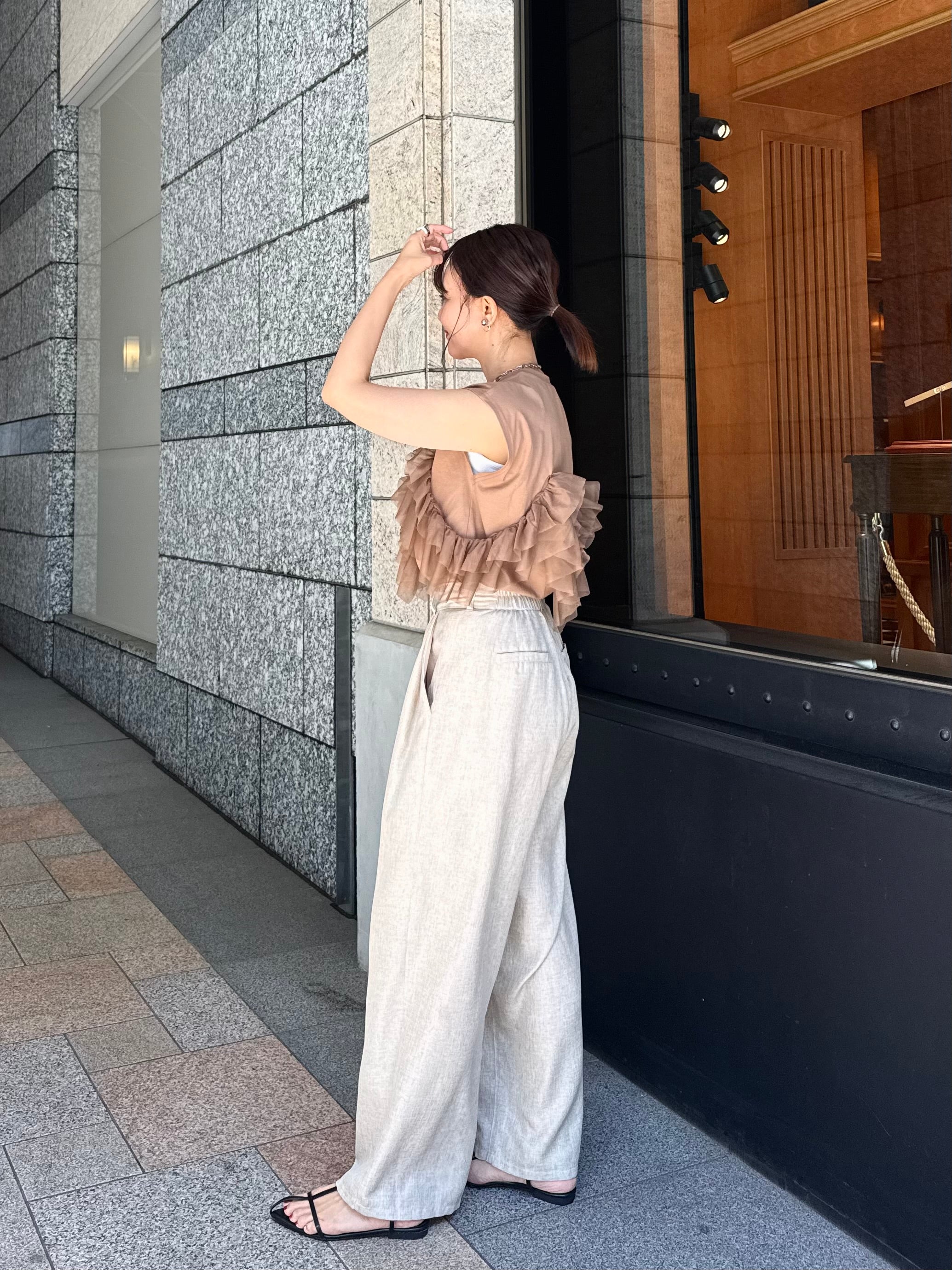 チュチュルルベちゃん　シフォンプリーツ　チュール チュールフリルフレンチTシャツ / ブラウン – fosie