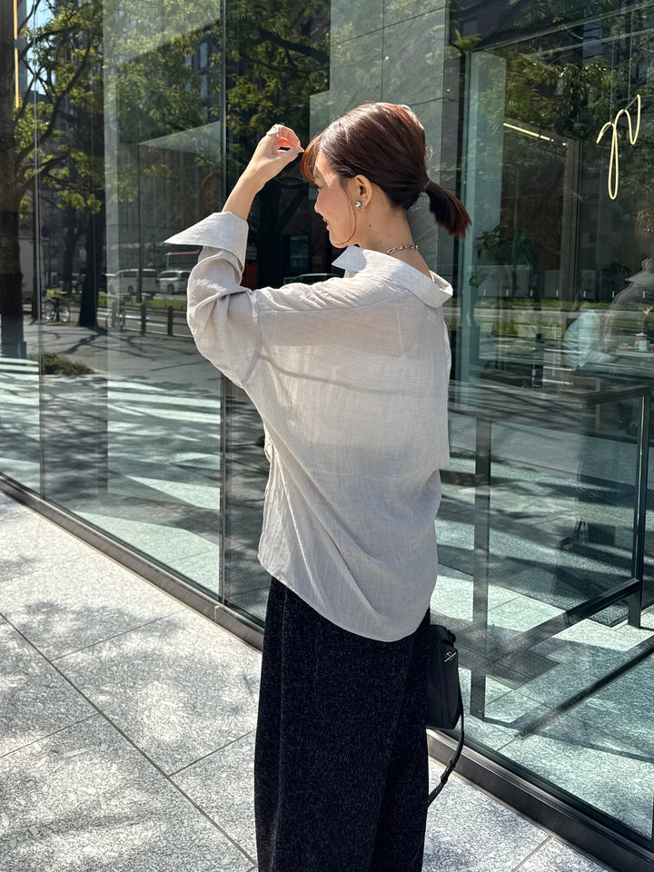スキッパーガーゼブラウス / ライトベージュ