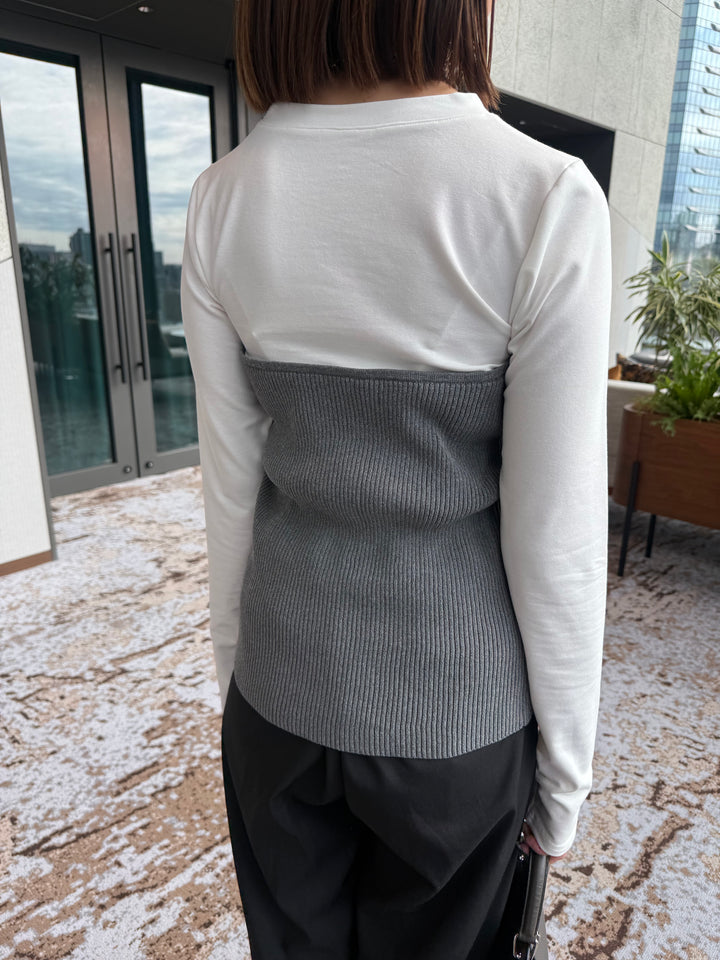 [新作300円OFF] リブニットビスチェドッキングTシャツ / オフホワイト×グレー