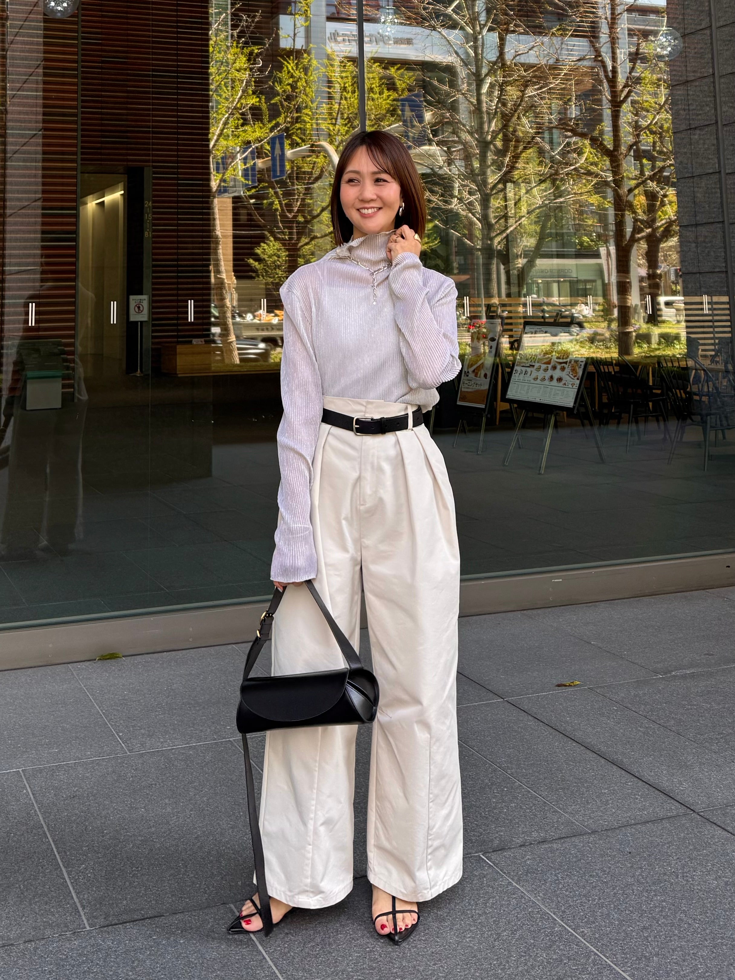美品　PLEATS PLEASE　ハイネック カットソー　トップス　ベージュ　L PLEATS PLEASE ISSEY MIYAKE / プリーツプリーズイッセイミヤケ