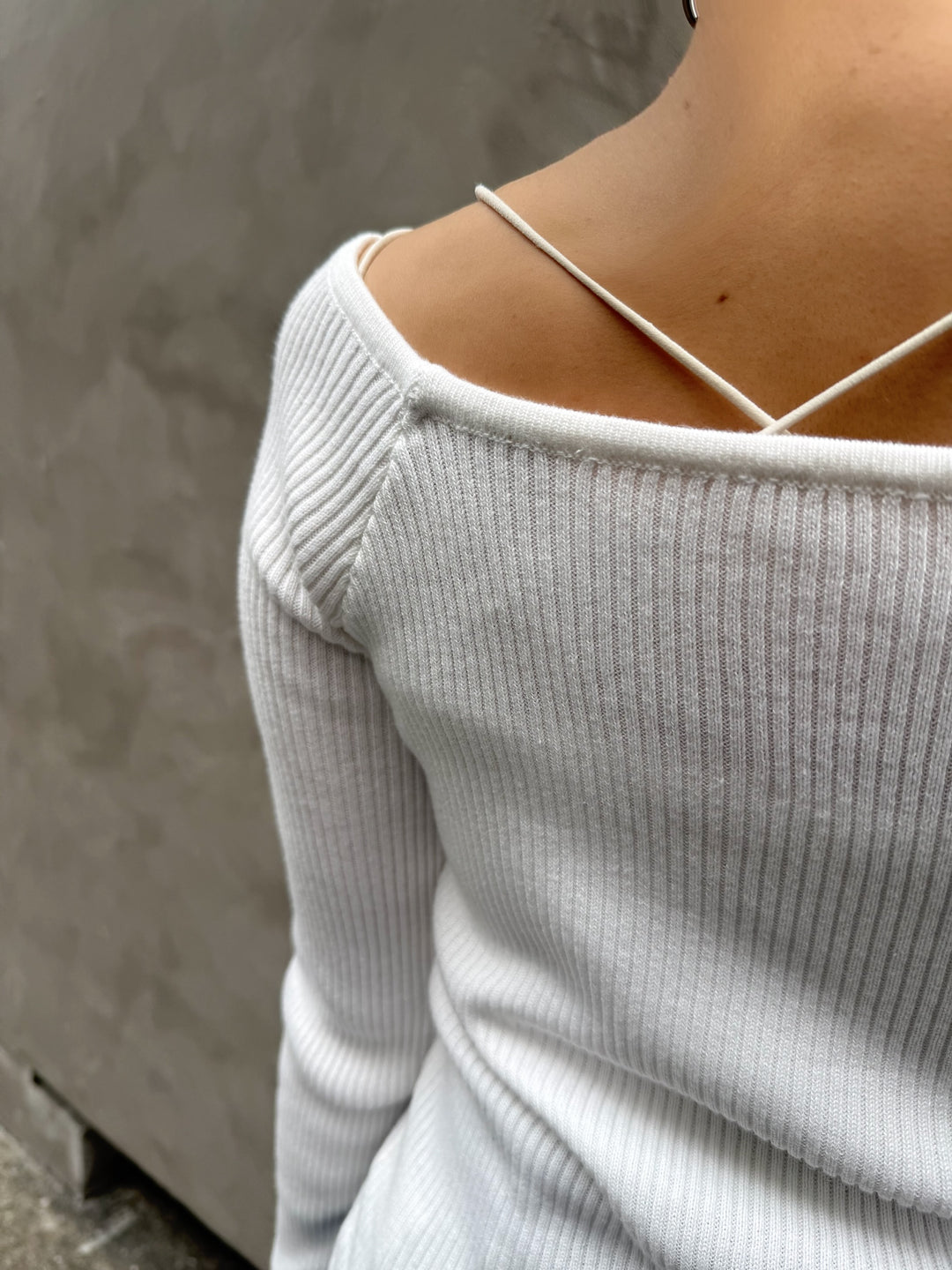 スクエアネックリブニットプルオーバー  / オフホワイト