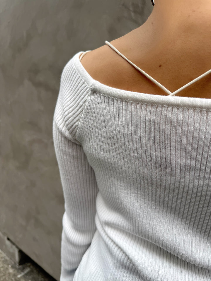 スクエアネックリブニットプルオーバー  / オフホワイト