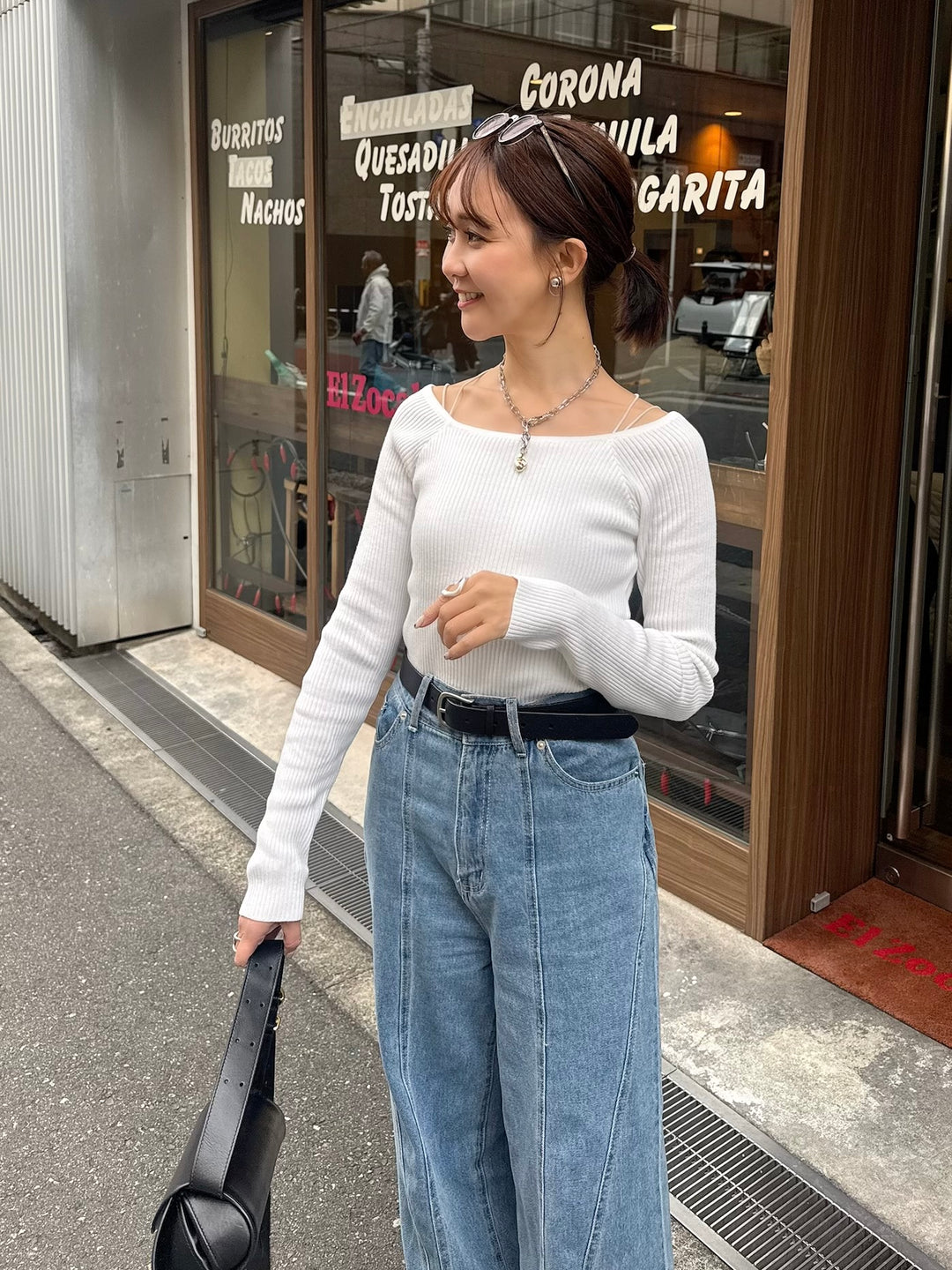 【予約】[SET]スクエアネックリブニットプルオーバー  / オフホワイト + カップ付きダブルストラップキャミソール / ホワイト(3月下旬発送予定)